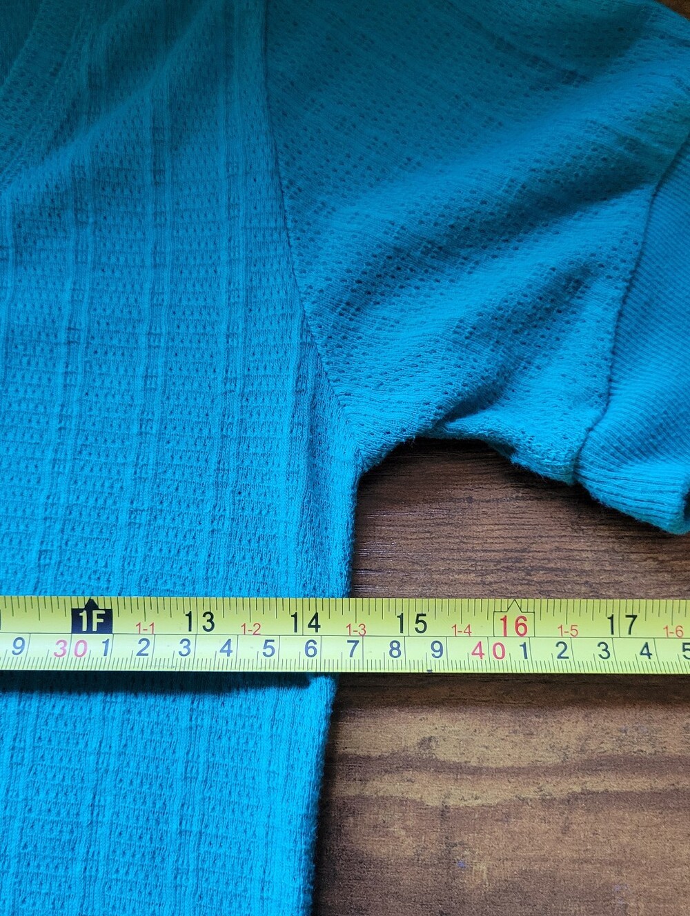 FOX Short Sleeve Knit Henley Shirt Round Neck Teal Women's Small - Picture 7 of 7